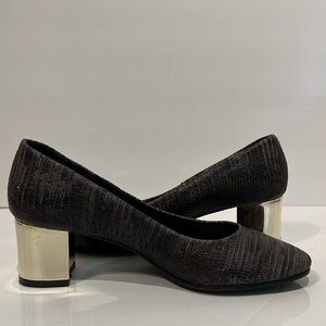 Coccinelle Textured Grey/Black Leather Metallic Block‎ Heel Shoes Size 38